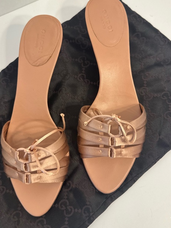 Gucci Shoes - Authentic vintage Gucci Satin Slide Mules in Blush Tan